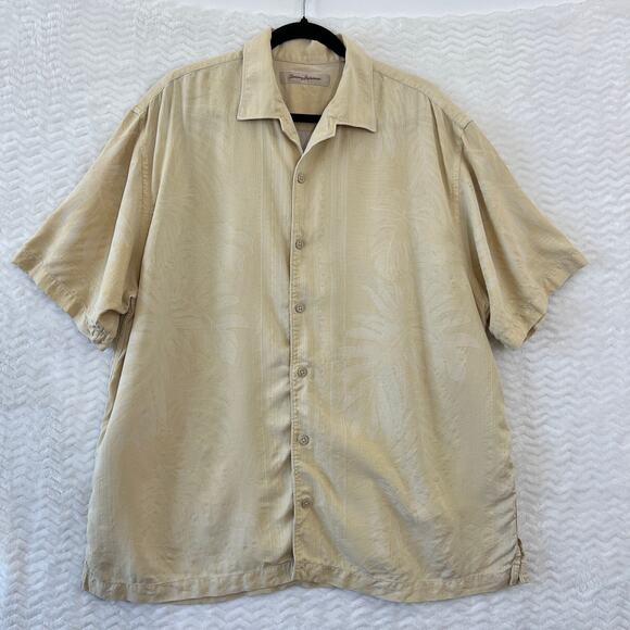 Tommy Bahama Yellow Short Sleeve Button Down Hawaiian Silk Shirt Mens XL - Picture 1 of 12
